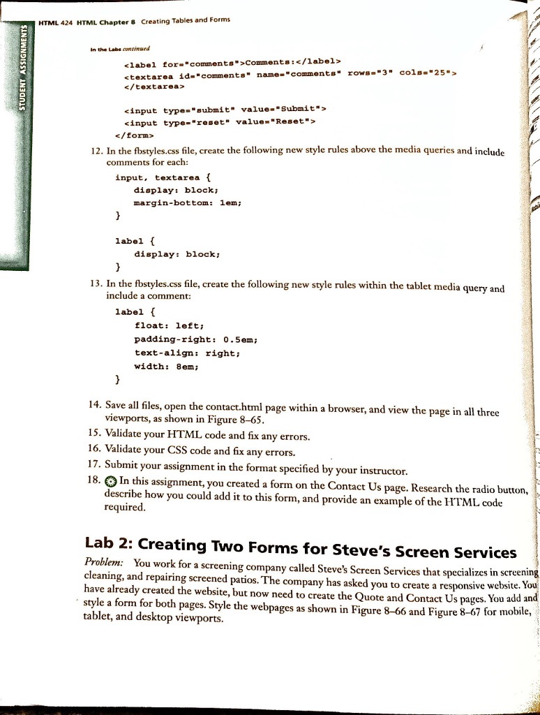 Creating Tables and Forms HTML Chapter 8 HTML 423 che | Chegg.com