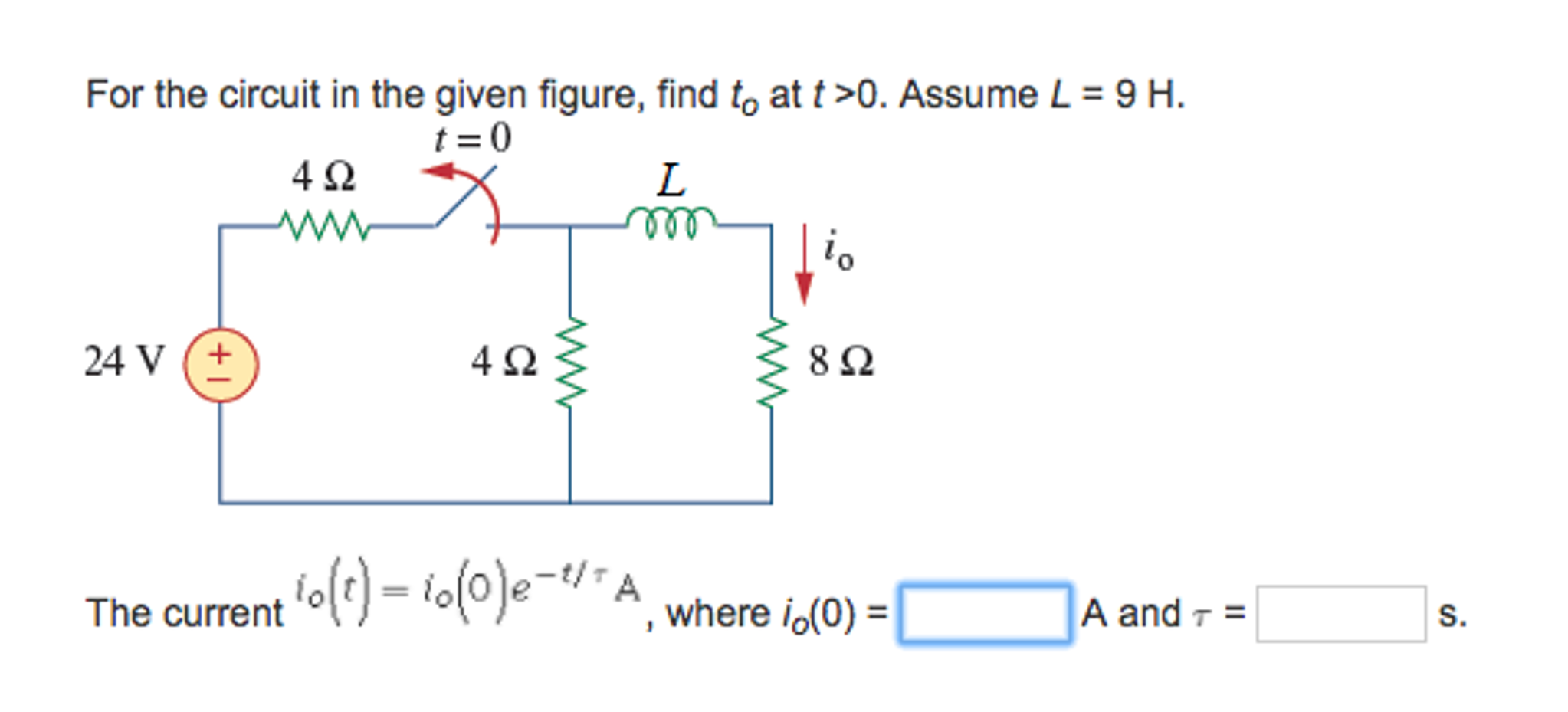 Solved For the circuit in the given figure, find t_o at t > | Chegg.com