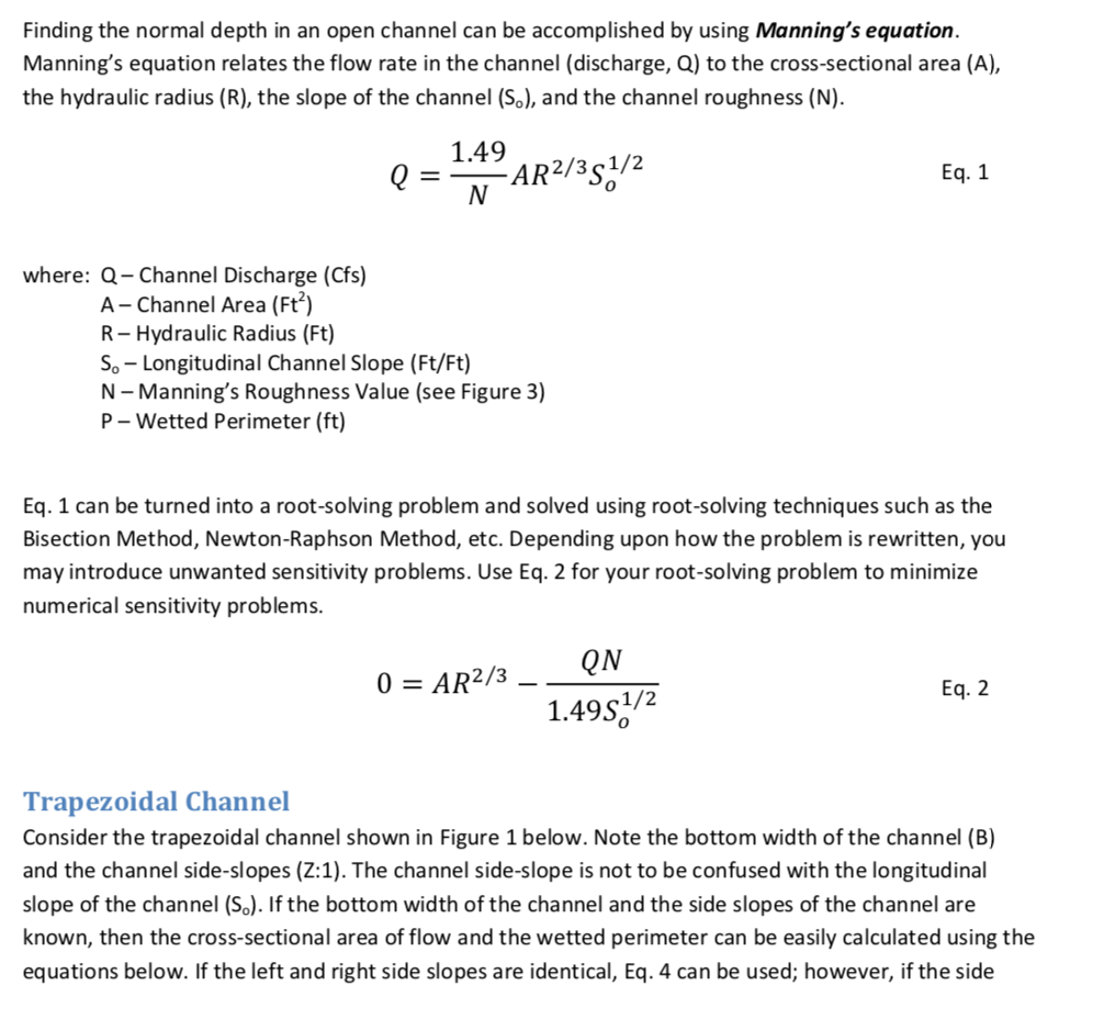 Finding the normal depth in an open channel can be
