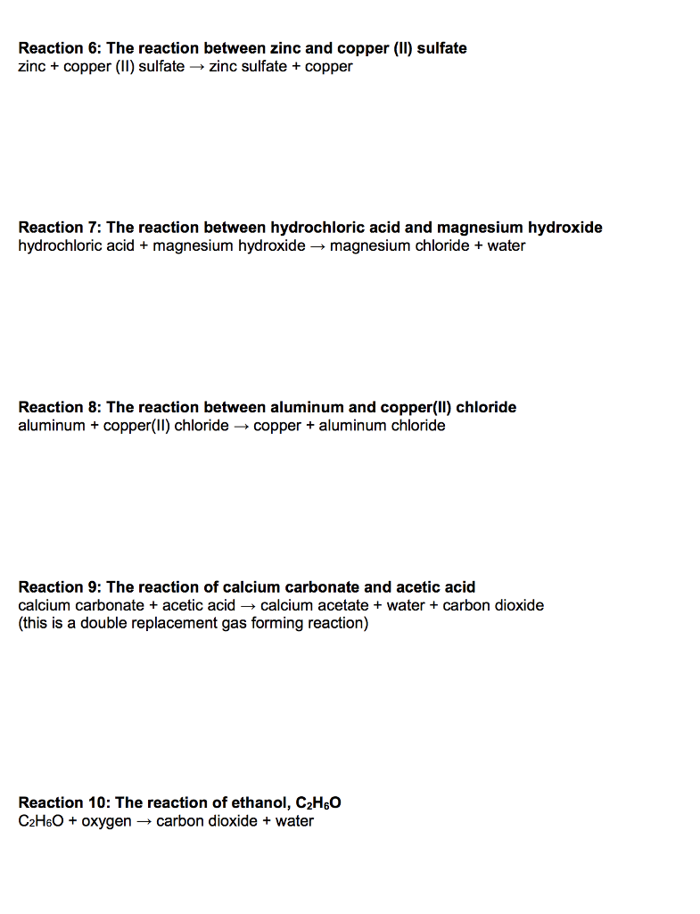 Solved Reaction 6 The reaction between zinc and copper (I)