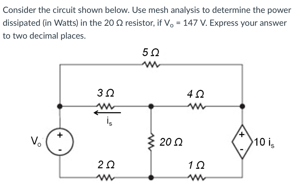 Solved Consider The Circuit Shown Below. Use Mesh Analysis | Chegg.com