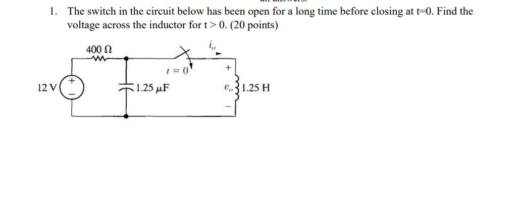 Solved 1. The switch in the circuit below has been open for | Chegg.com