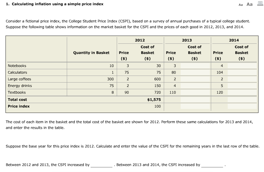 Solved 1. Calculating Inflation Using A Simple Price Index | Chegg.com