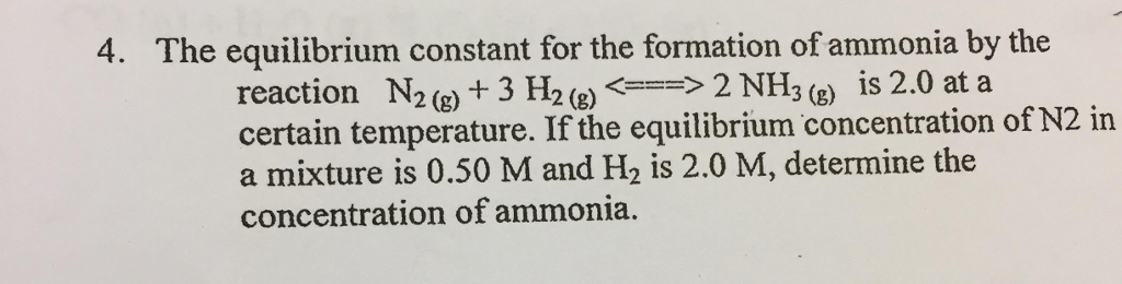 Solved The Equilibrium Constant For The Formation Of Ammonia | Chegg.com