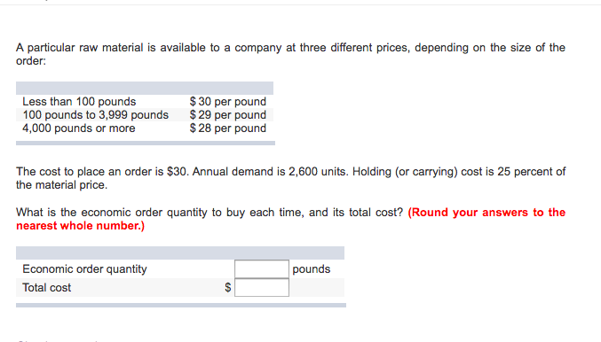 Solved A particular raw material is available to a company | Chegg.com