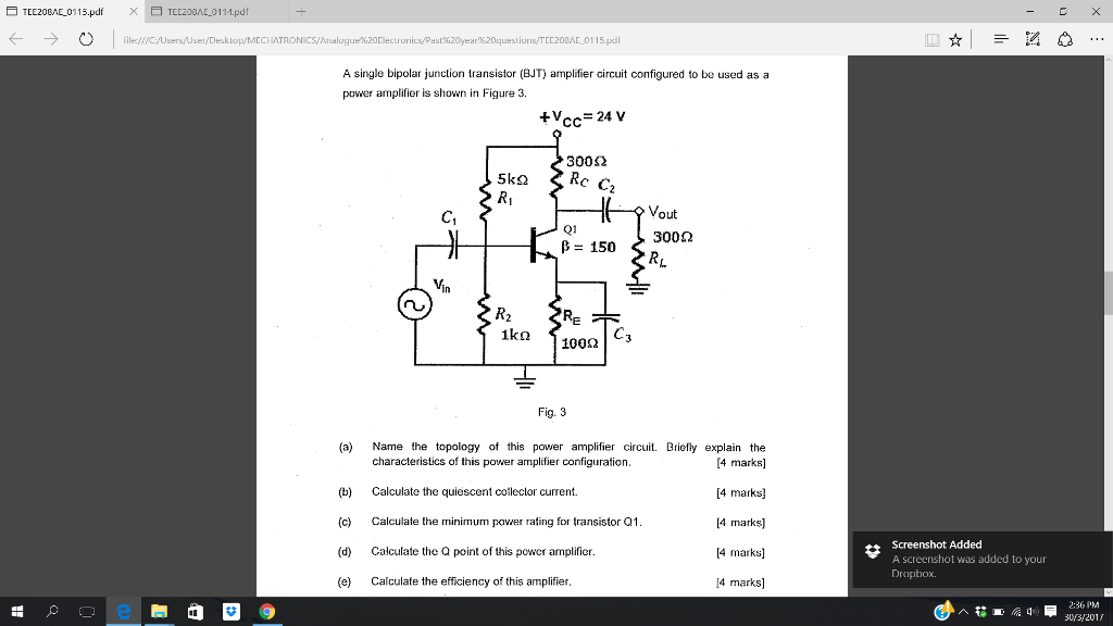 Solved A Single Bipolar Junction Transistor (BJT) Amplifier | Chegg.com