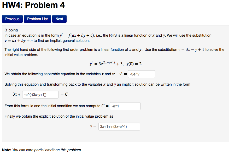 Solved HW4: Problem 4 Previous Problem List Next (1 point) | Chegg.com