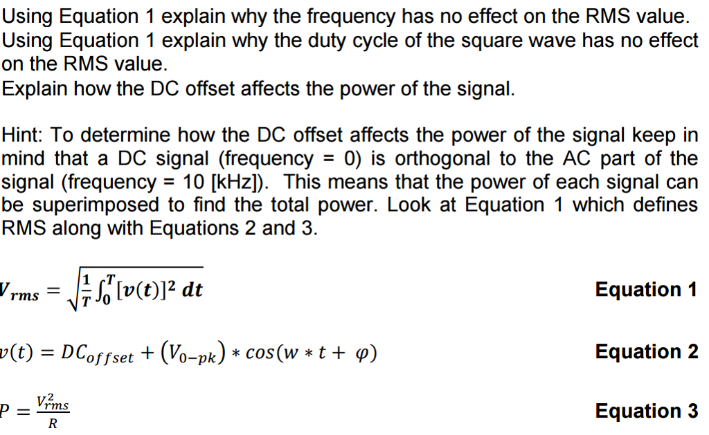 Solved Using Equation 1 explain why the frequency has no | Chegg.com