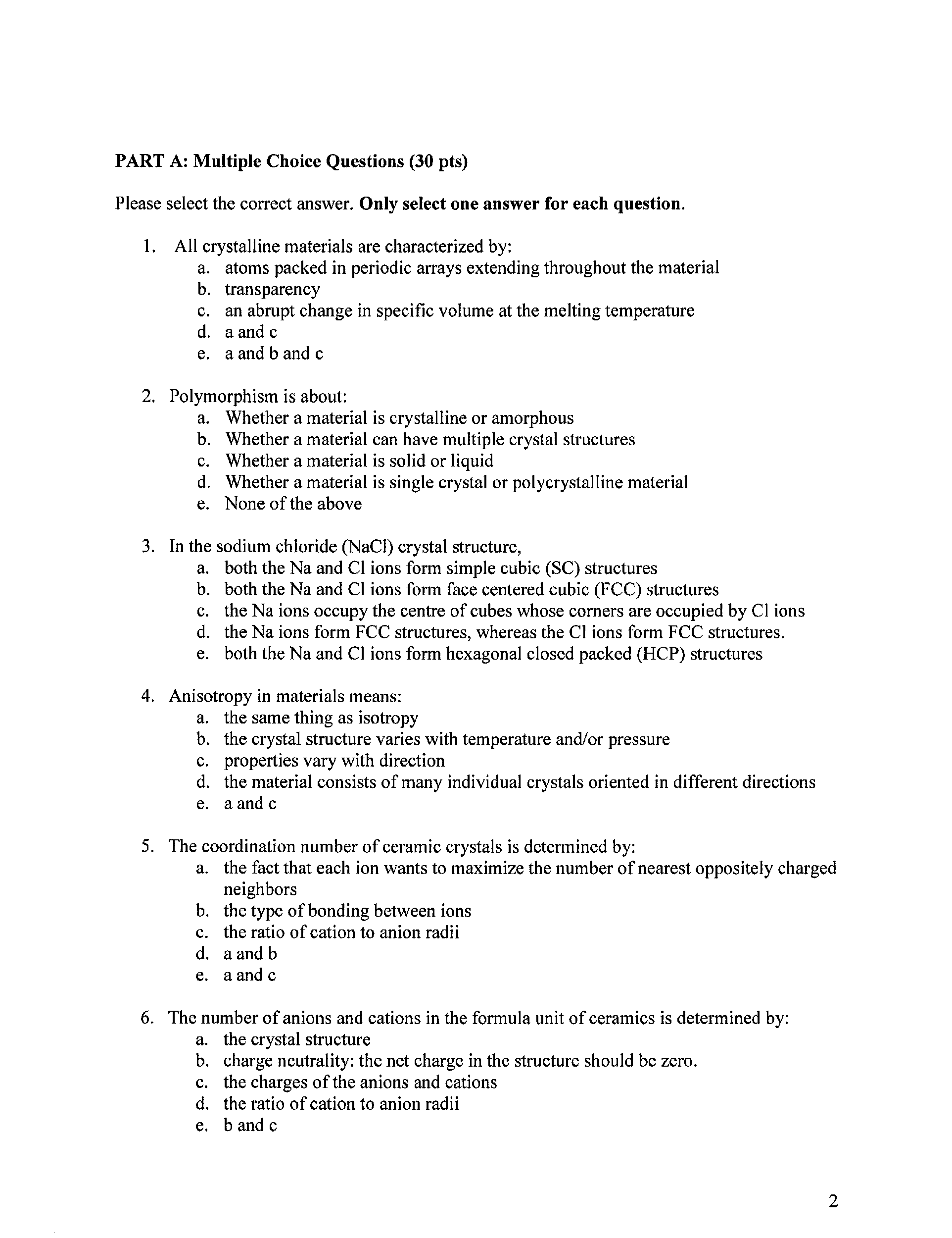 Solved PART A: Multiple Choice Questions (30 Pts) Please | Chegg.com