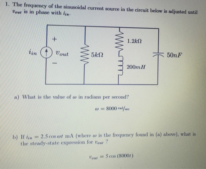 Solved The frequency of the sinusoidal current source in the | Chegg.com