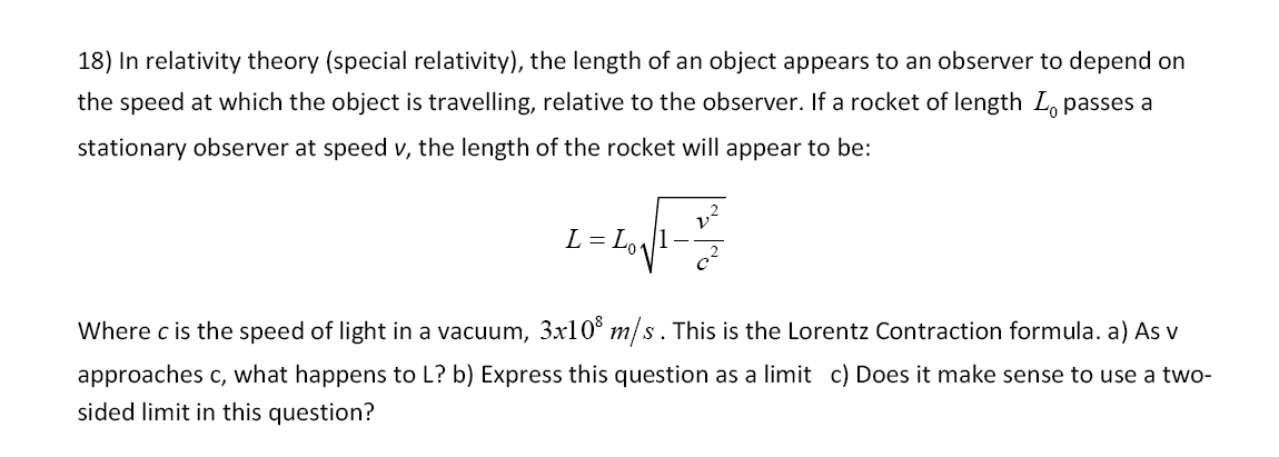 Solved 18) In Relativity Theory (special Relativity), The | Chegg.com