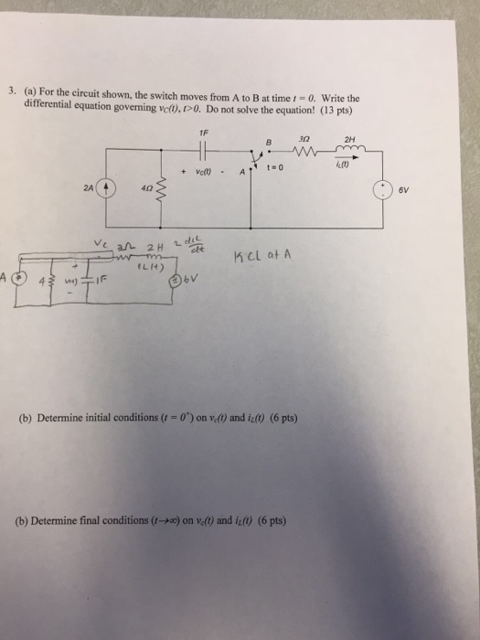 Solved For the circuit shown, the switch moves from A to B Chegg image