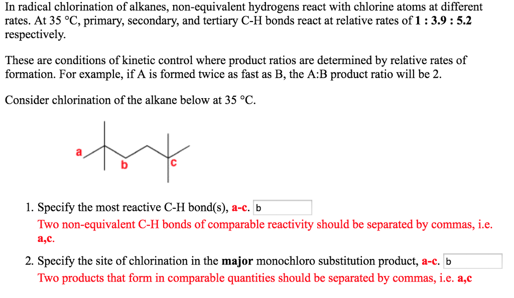 Solved In radical chlorination of alkanes, nonequivalent