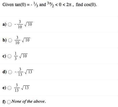 Given Tan Theta 1 3 And 3 Pi 2 Theta 2 Chegg Com