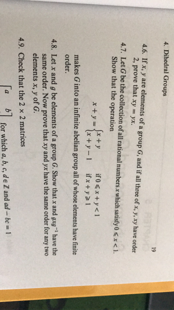 Solved Dihedral Groups If x, y are elements of a group G | Chegg.com