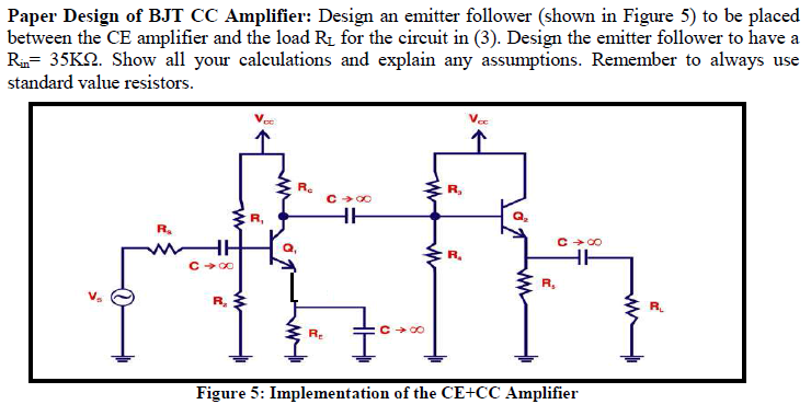 Paper Design Of BJT CC Amplifier: Design An Emitter | Chegg.com