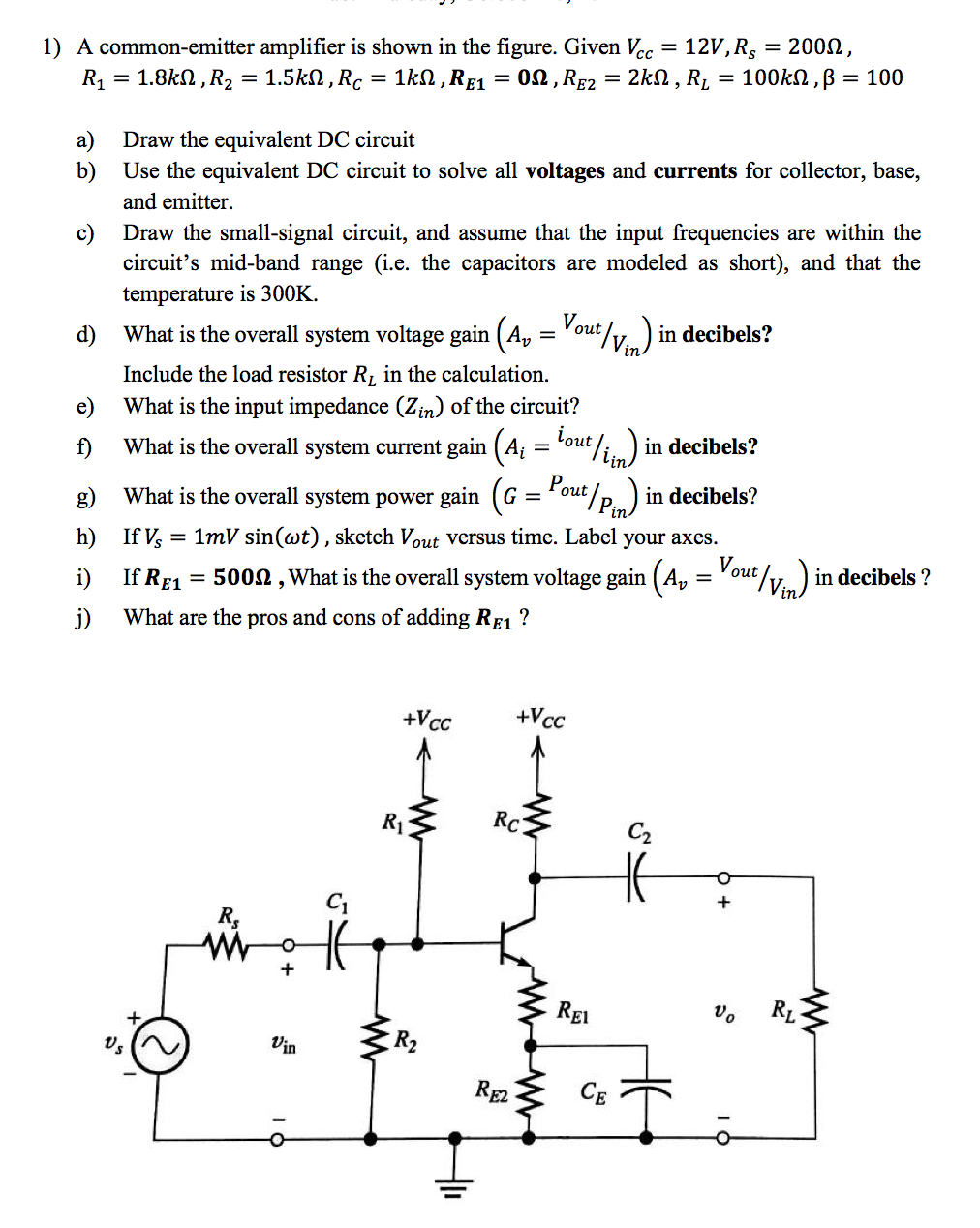 Solved A common-emitter amplifier is shown in the figure. | Chegg.com