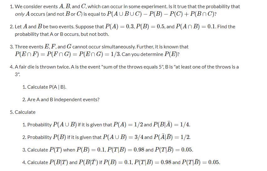 Solved We consider events A B and C which can occur in Chegg