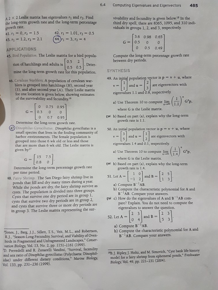 Solved 6.4 Computing Eigenvalues and Eigenvectors 485 A 2 × | Chegg.com