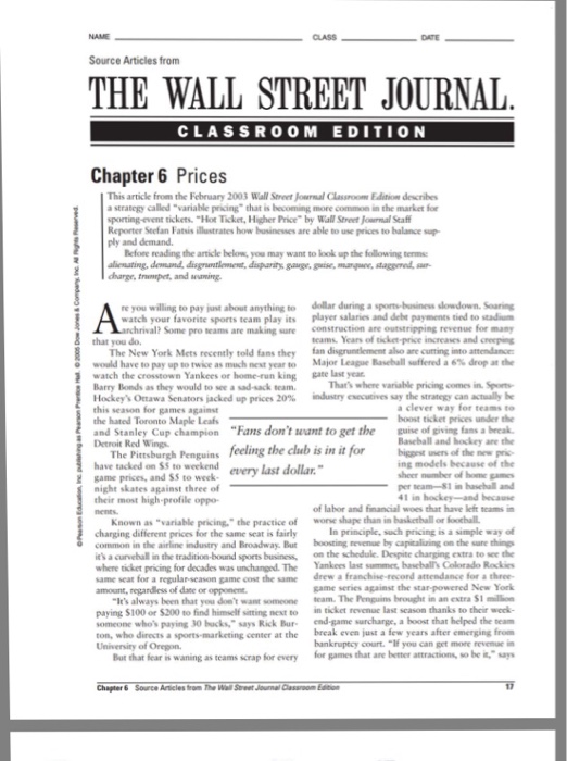 Solved Source Articles from THE WALL STREET JOURNAL