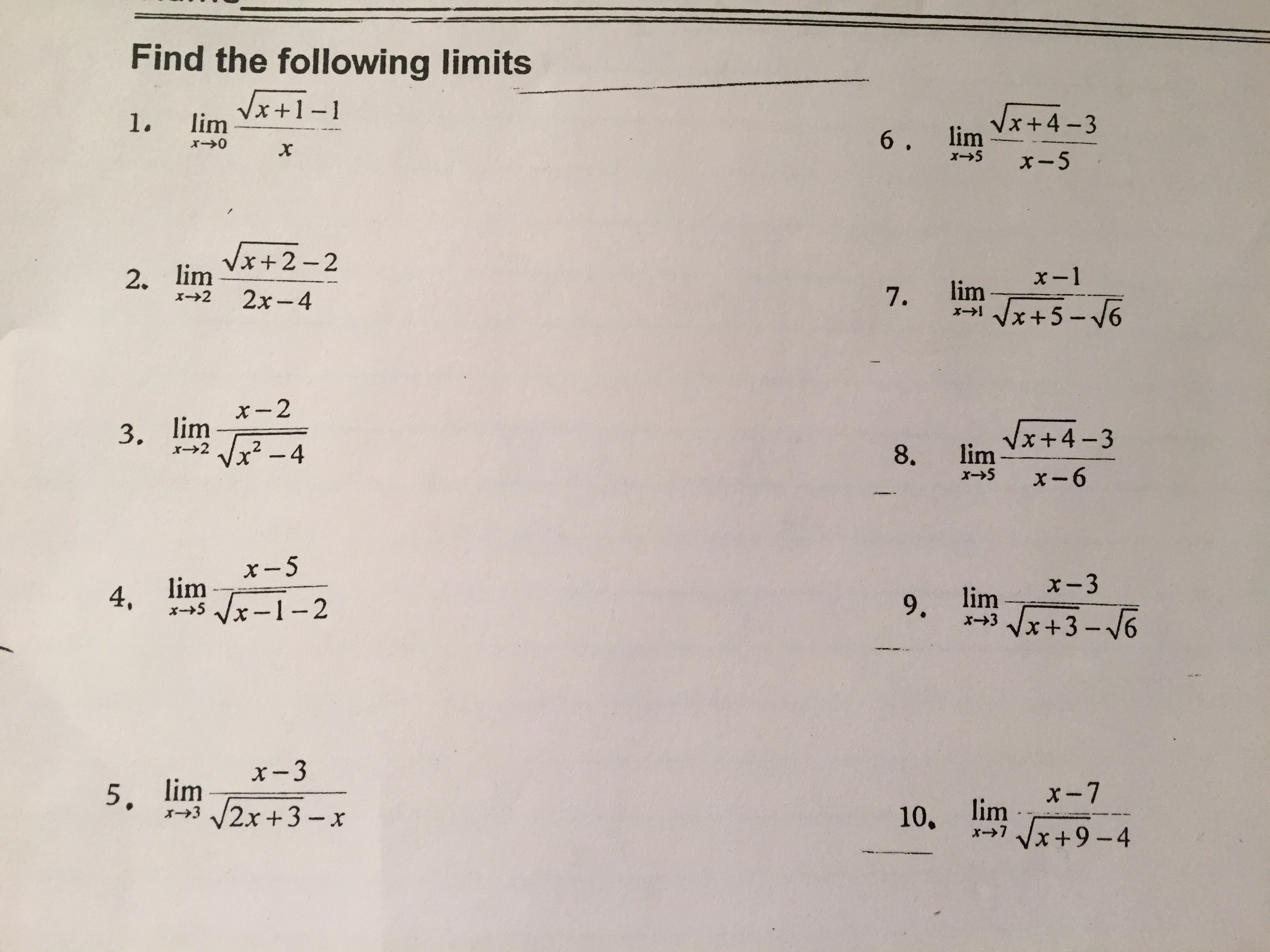 Solved Find The Following Limits Compute Lim X Rightarrow 0 3940