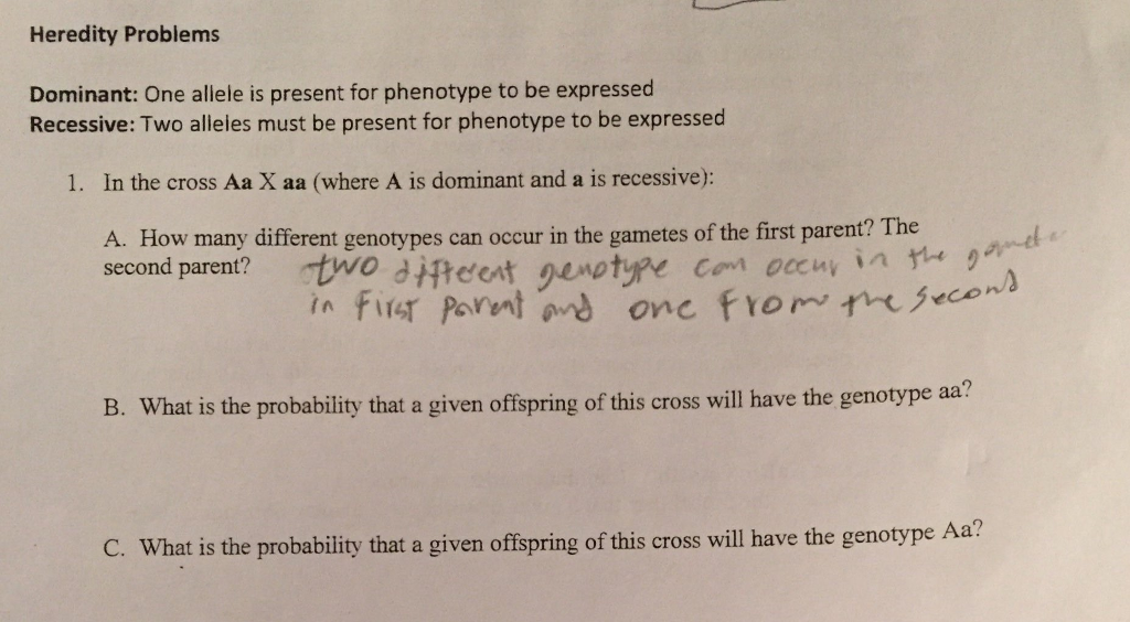 Solved Dominant: One allele is present for phenotype to be | Chegg.com