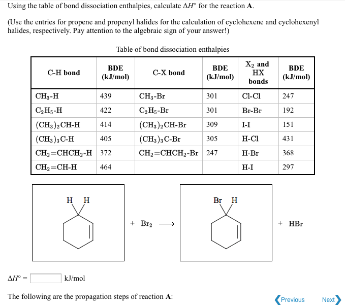 Solved Using The Table Of Bond Dissociation Enthalpies, | Chegg.com