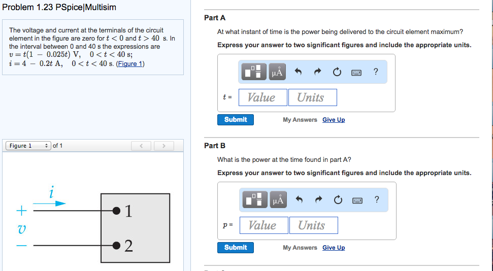 Solved The voltage and current at the terminals of the