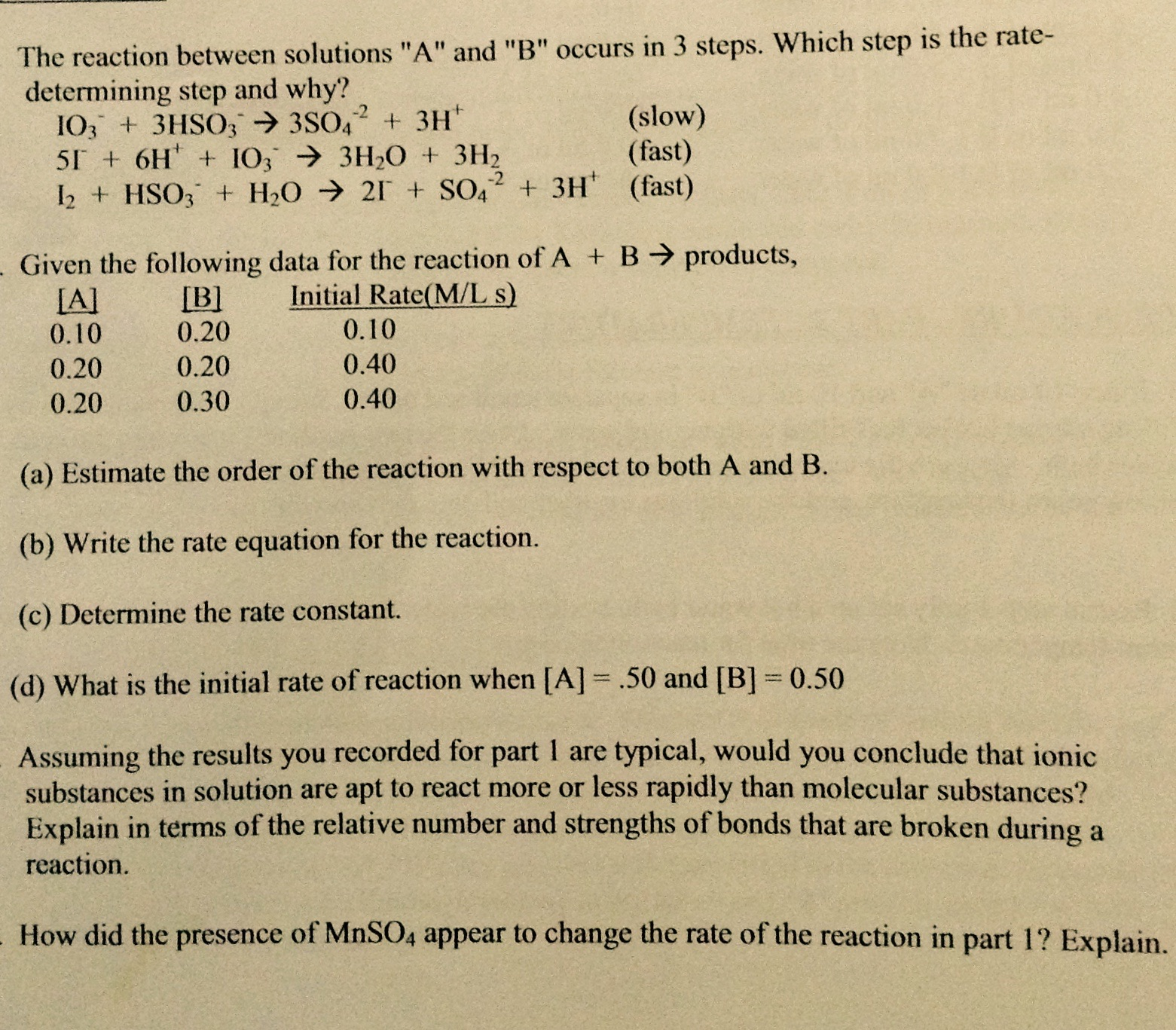 Solved The reaction between solutions "A" and "B" occurs in | Chegg.com