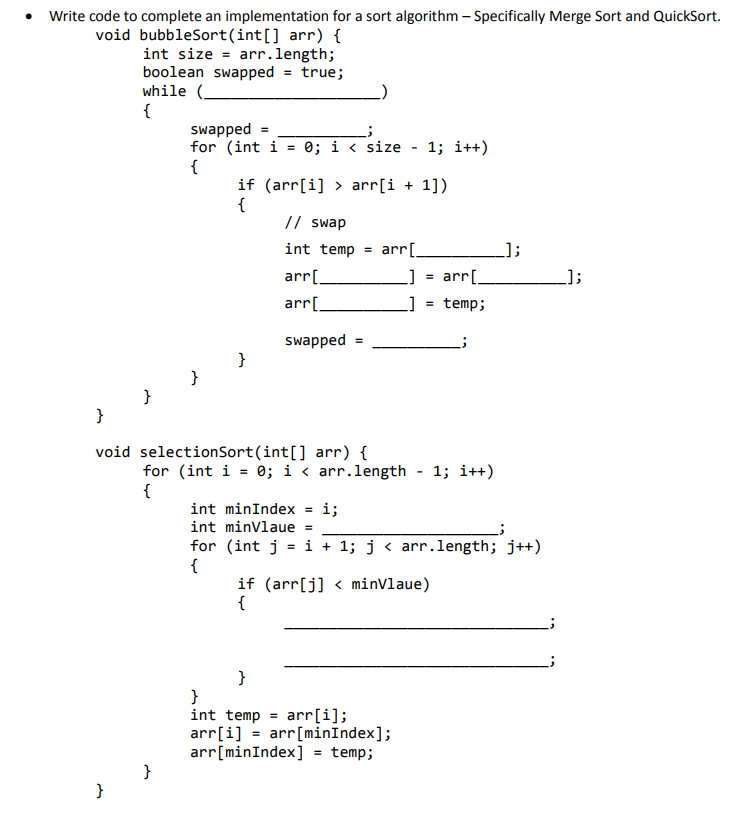Solved . Write code to complete an implementation for a sort | Chegg.com