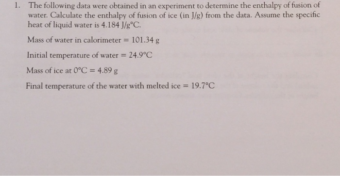 experiment 3 measuring the enthalpy of fusion of water