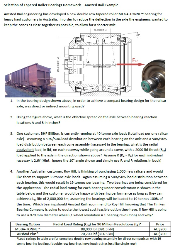 Selection of Tapered Roller Bearings Homework-Amsted | Chegg.com