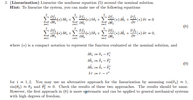 2. (Linearization) Linearize the nonlinear equation | Chegg.com