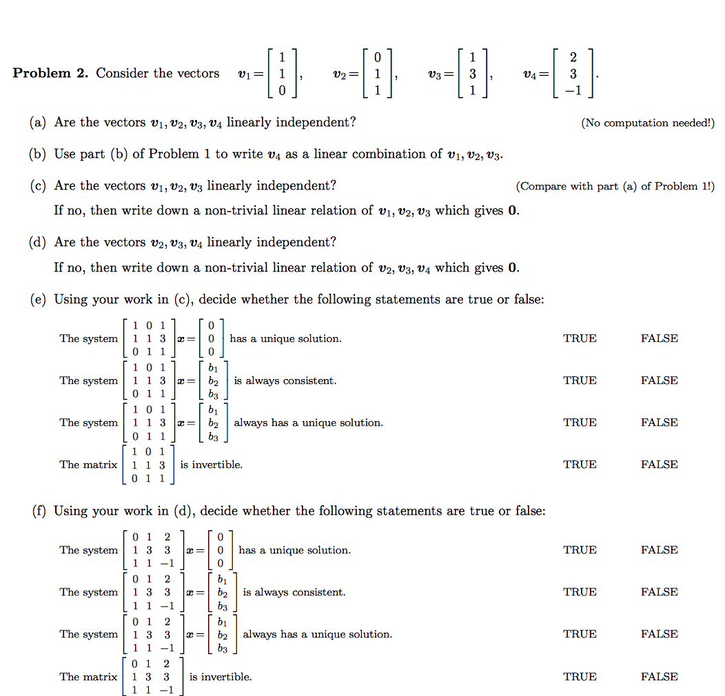 Solved Consider the vectors Are the vectors v1, v2, v3, v4