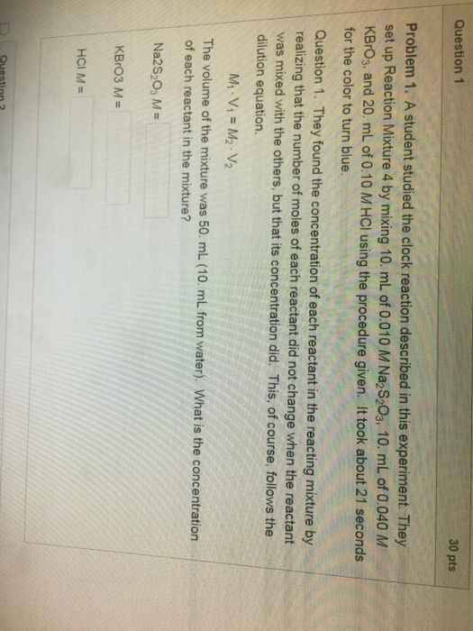 Solved A student studied the clock reaction described in | Chegg.com