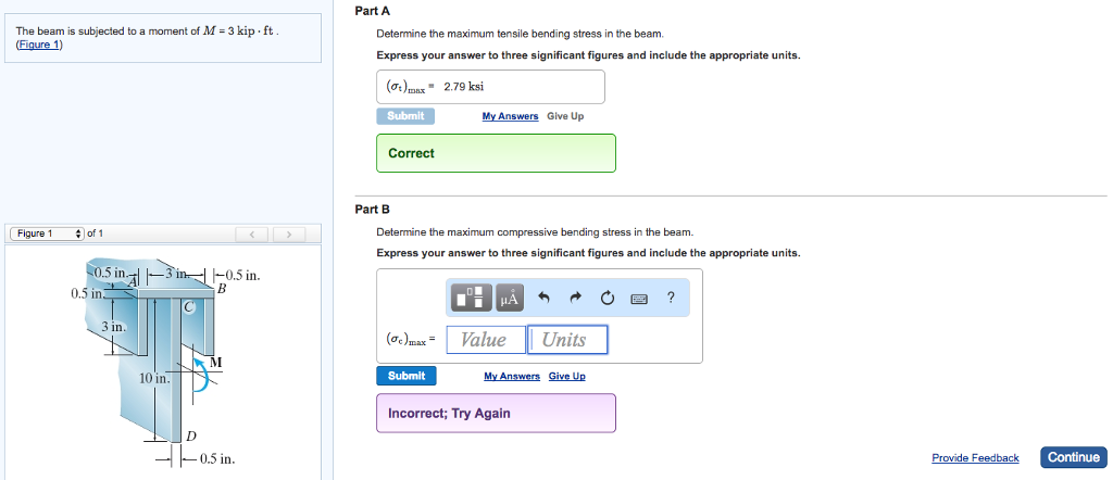 Solved The beam is subjected to a moment of M = 3 kip middot | Chegg.com