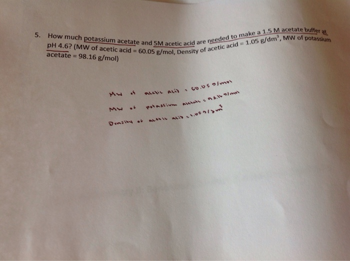 Solved How much potassium acetate and 5M acetic acid are