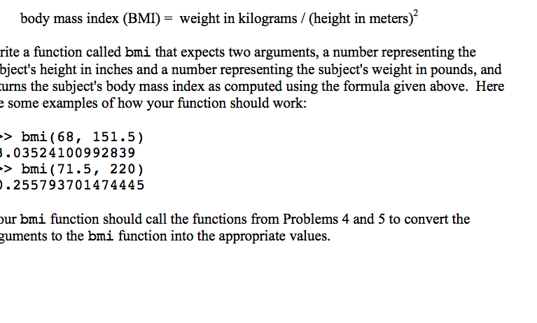 Solved body mass index (BMI- weight in kilograms / (height | Chegg.com