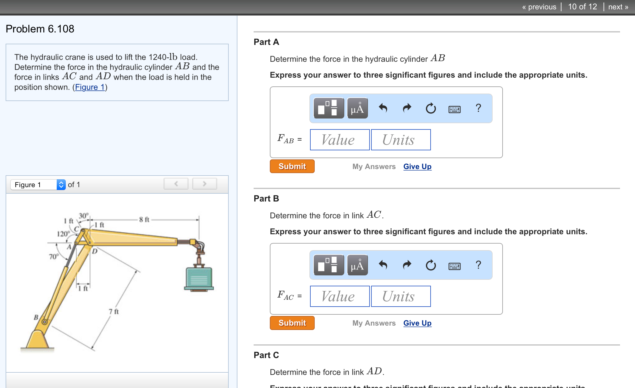 Solved The hydraulic crane is used to lift the 1240lb load.