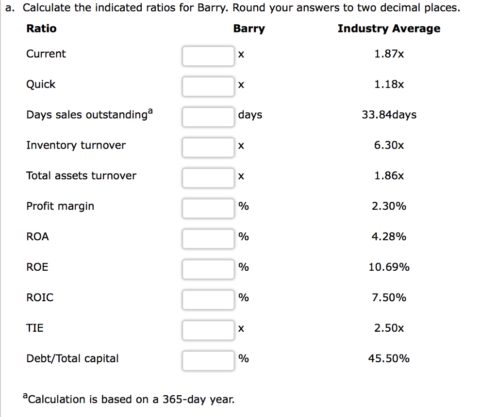 Solved Ratio Analysis Data For Barry Computer Co And Its Chegg