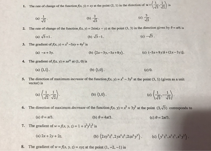 Solved The rate of change of the function f(x, y) = xy at | Chegg.com