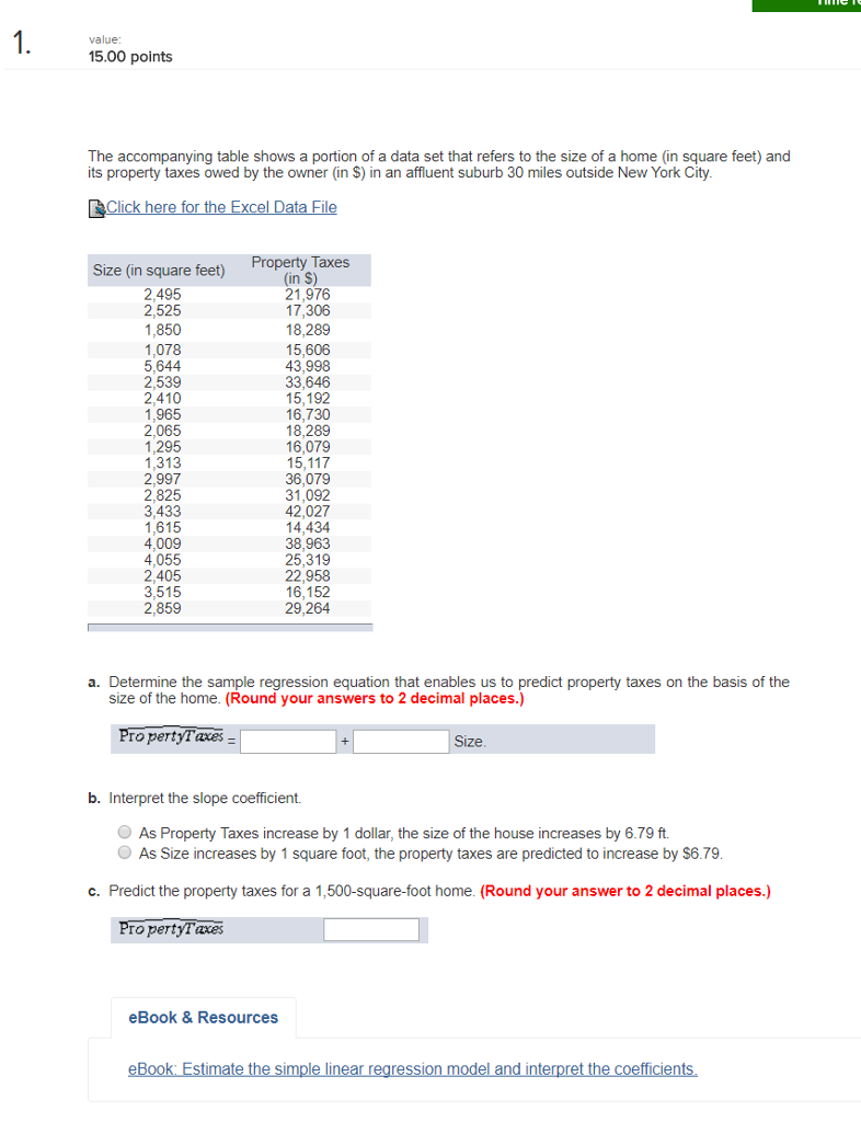 Solved Value: 15.00 Points The Accompanying Table Shows A | Chegg.com