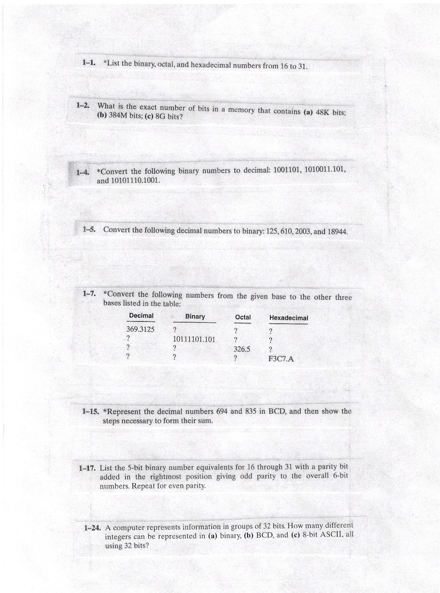 Solved 1-1. List The Binary, Octal, And Hexadecimal Numbers | Chegg.com