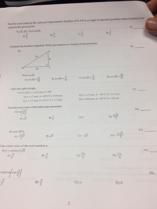 Solved Find the exact value of the indicated trignometric
