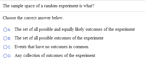 Solved The sample space of a random experiment is what? | Chegg.com