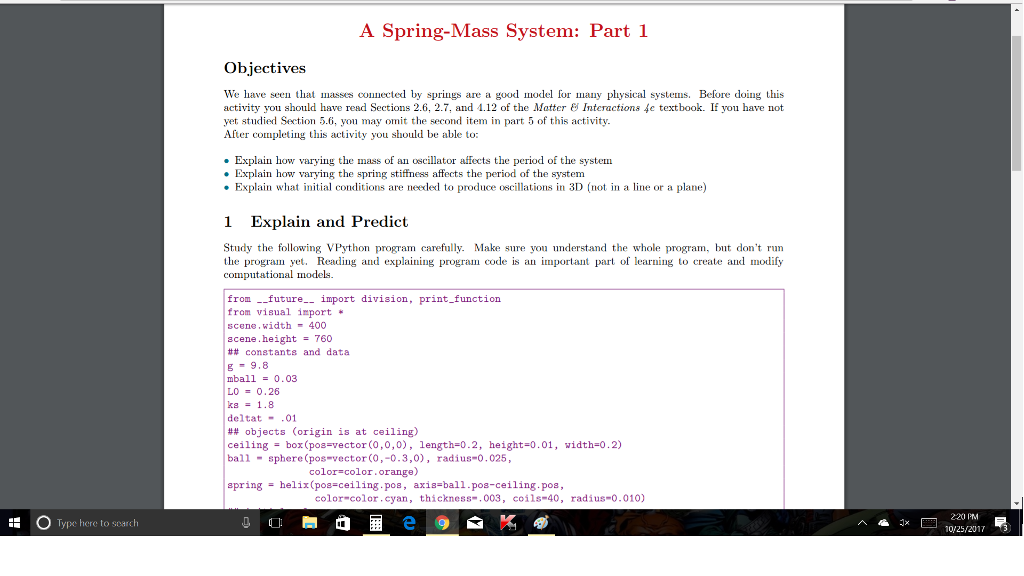 A Spring-Mass System: Part 1 Objectives We have seen | Chegg.com