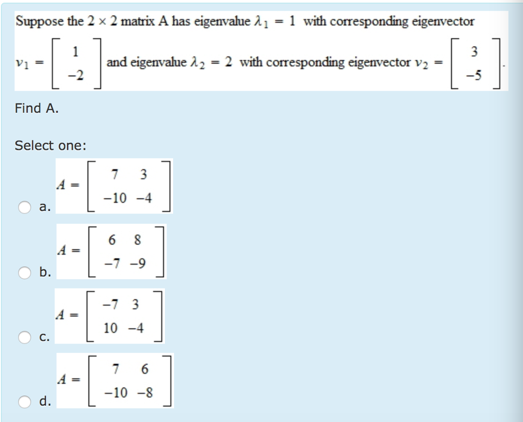 Solved Suppose the 2 x 2 matrix A has eigenvalue λ = 1 with