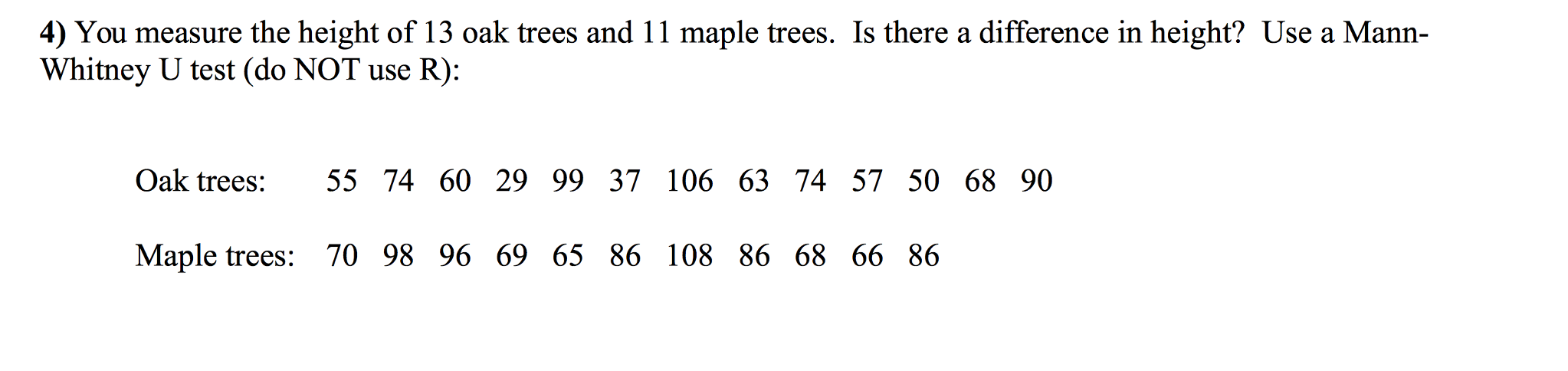 Solved You measure the height of 13 oak trees and 11 maple | Chegg.com