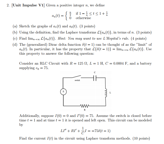 Solved 2 [unit Impulse V1] Given A Positive Integer N We