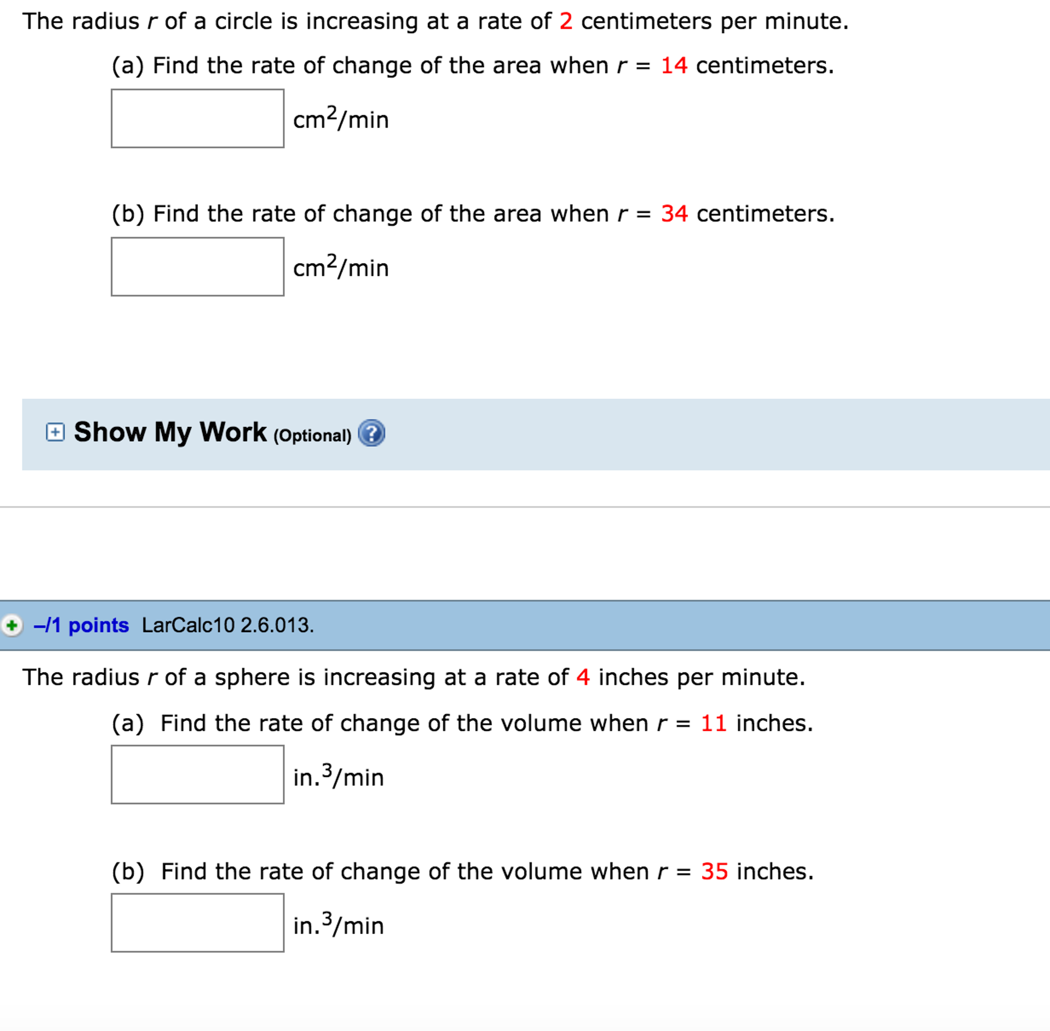 solved-the-radius-r-of-a-circle-is-increasing-at-a-rate-of-2-chegg